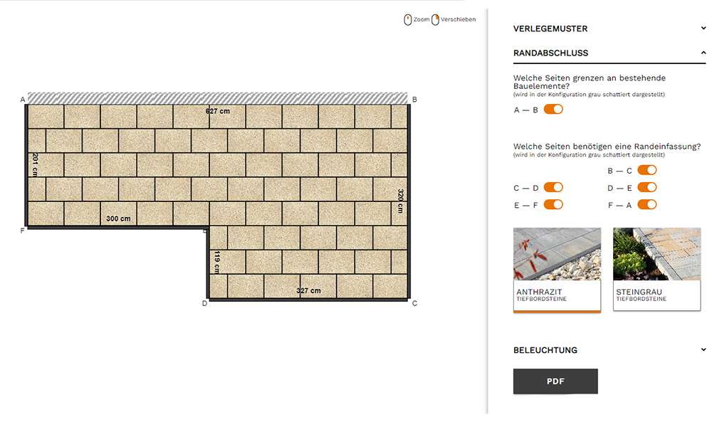 Verlegeplan für Terrassenplatten mit Randabdichtung