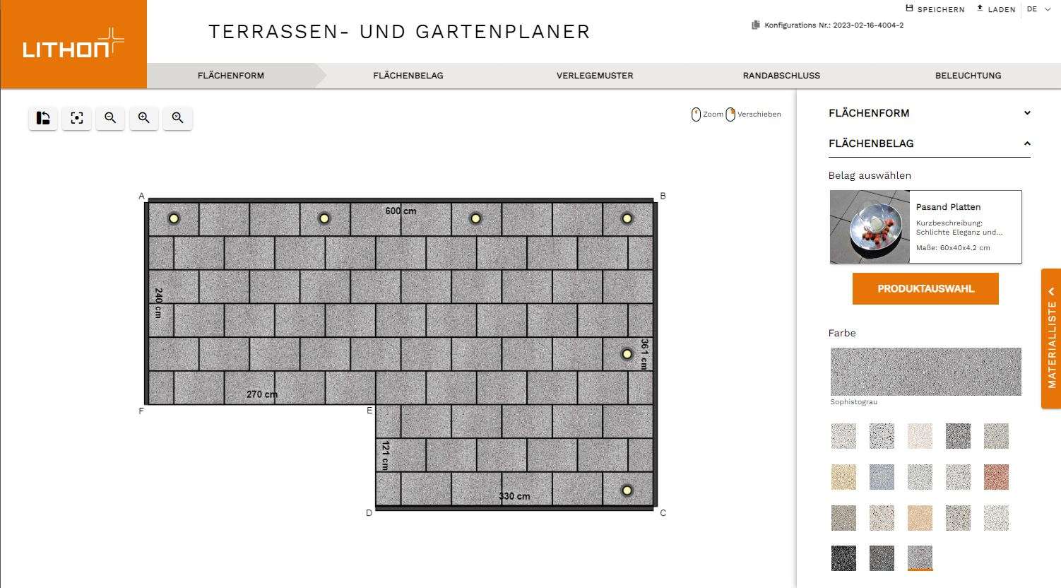 Gartenplaner Fliesen-Layout auf L-förmigem Grundriss